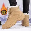 Botas de Inverno Masculinas com Lã Adicionada para Aquecimento, Sapatos de Algodão de Cano Alto, Botas Táticas de Tamanho Grande para Homens, Botas de Caminhada ao Ar Livre para Homens
