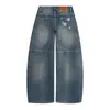 Parche con Estampado de Pentagrama Patchwork Jeans de Pierna Ancha Hombre Verano Nuevo Retro Lavado Sueltos Casual Guadaña Pantalones Largos Mujer