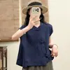Opciones multicolor, nuevo cuello mao estilo chino, chaleco sin mangas abotonado, top de algodón y lino para mujer, nuevo estilo de verano, versátil y casual