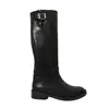 Botas Botas para Mujer Za2024 Otoño e Invierno Nuevas Negras Decoradas con Hebilla Punta Redonda Larga Tacón Grueso Botas de Pantalón Botas de Moda para Mujer