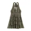Vestido de verano para mujer transfronterizo, nuevo estilo europeo y americano, cuello halter, espalda descubierta, con capas decorativas, estilo pastel