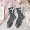 Meias de Lã para Mulheres, Estilo Coreano, Meias de Cano Médio com Laço de Pelúcia, Meias Slouch Versáteis de Cor Sólida, Meias Quentes para Outono e Inverno