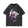 Camiseta Vintage Lavada con Estampado de Anime Nika Forma Gear 5 Luffy, Manga Corta de Algodón