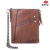 Cartera de Piel Genuina para Hombre con Protección RFID Antirrobo, Multifuncional de Doble Cremallera Estilo Vertical, Diseño Patchwork con Cremallera