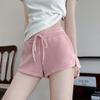 Pantalones Cortos Deportivos Grises para Mujer, Nuevo Estilo Verano 2026, Cintura Alta, Pantalones de Pierna Ancha Adelgazantes, Shorts Casuales para Correr con Dobladillo Dividido
