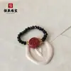 Anel de Cinábrio Pedra Bruta Contas de Areia Dourada Roxa Anel de Flor de Rosa Pixiu Anel Elástico de Espinélia Fornecimento Ao Vivo
