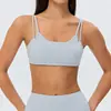 Top de yoga sem costura com alças duplas para mulheres, com bojo fixo, design de costas torcidas, sutiã esportivo com alças finas para fitness