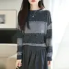 Nuevo Suéter de Lana de Punto Redondo de Manga Larga para Mujer Bloque de Color Lentejuelas Holgado Pulóver Capa Base Otoño/Invierno 2026