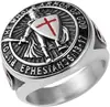Anillo de acero de titanio con escudo de caballero templario retro de estilo europeo y americano transfronterizo, accesorio de mano con personalidad de nicho
