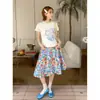 Pintura al Óleo Azul Dopamina Estampado Floral Falda Media Verano para Mujer Impresionante Conjunto de Falda Media y Top para Vacaciones en la Costa