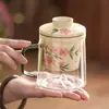 Caneca de Vidro para Chá Flor de Pessegueiro Pintada à Mão de Fábrica Copo com Separação de Água e Chá para Escritório Caneca de Grande Capacidade com Tampa