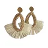 Pendientes Exagerados de Ratán Trenzado con Borlas Estilo Bohemio Retro para Vacaciones en la Isla Pendientes de Diseño de Nicho de Alta Gama para Mujer