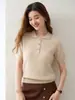 Novo suéter de caxemira outono/inverno para mulheres, com gola polo, design trançado, mangas curtas e uma camada interna estilo coreano, criando um visual sofisticado e elegante