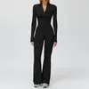 Traje de una pieza Yuean Transfronterizo Otoño e Invierno con Forro Polar y Cuello Alto, Mono de Yoga Caliente, Conjunto de Running y Fitness de Pierna Ancha