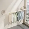 Varal Retrátil para Roupas de Varanda, Haste de Aço Inoxidável Doméstica Montada na Lateral Sem Furos, Haste de Pendurar para Armazenamento, Varal Dobrável