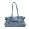 Bolsa de ombro retro de brim coreana para mulheres, início do outono, grande capacidade, moderna, nicho, versátil, bolsa tote estilosa