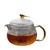 Tetera de vidrio con patrón de martillo nueva tetera redonda con separación de té de patrón de martillo tetera de barriga grande juego de té kung fu Estufa eléctrica de cerámica