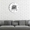 Reloj de pared romano digital con patrón de calavera y rosa simple en blanco y negro, reloj de pared acrílico popular