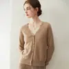 Cardigã Puro Cashmere para Mulheres Cardigã Gola V 26 Outono/Inverno Novo Simples para o Dia a Dia Tricô Cashmere Suéter Camada Base