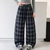 Calça de outono para meninas, nova coleção 2026, calça longa moderna estilo coreano para crianças maiores, calça xadrez versátil de perna larga