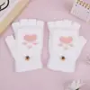 Guantes con garra de gato para mujer, de invierno, cálidos, forrados de vellón, gruesos, para estudiantes, moda, escritura, montar, lindos guantes de punto de medio dedo con gatillo