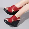 Sandalias de plataforma de verano con suela gruesa, con diseño de boca de pez, estilo europeo y americano, con correa de velcro y diseño de sandalia romana de una sola tira, adecuadas para uso en exteriores
