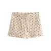 Shorts Casuales de Lunares Azul Marino con Cordón para Mujer, Verano Holgados, Adelgazantes, Línea A, Pierna Ancha, Tres Cuartos, Hot Pants