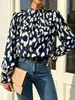 Suministro exclusivo transfronterizo: Camisa plisada con cuello alto y mangas abullonadas, estampado estilo europeo y americano, ropa para mujer, disponible para dropshipping