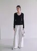 Camiseta básica de punto con cuello en U para mujer, nuevo estilo primavera 2026, corte ajustado, adecuada para usar como prenda exterior o para capas, de manga larga, top elegante