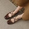 Zapatos Mary Jane de Cuero Genuino con Tira Cruzada, Punta Cuadrada, Estilo Ballet Temperamental, Nuevos Otoño 2023, Tacón Bajo, Piel de Vaca, Capa Única para Mujer