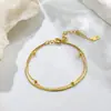 Pulsera Japonesa y Coreana Ins Simple Personalidad Doble Cadena Cuentas Pulsera Diseño de Moda para Mujer Acero de Titanio No se Desvanece Venta al por Mayor