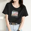 Popular camiseta de manga corta de verano para mujer de Lightning Warehouse, estilo coreano, estampado de flores de margarita, camiseta básica casual blanca de talla grande, top para mujer