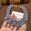 Collar Corto de Pulsera Trenzada Gargantilla de Pulsera de Vidrio de Gelatina Flor de Corazón Colorida Retro Europea y Americana Set