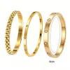 Conjunto de três peças transfronteiriço europeu e americano mais vendido de pulseiras de aço inoxidável com fecho geométrico, pulseiras empilháveis para mulheres com banho a vácuo 18k