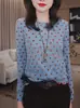 Camiseta de mujer de manga larga con volantes flockeados de lunares estilo coreano, nuevo top versátil de ajuste ceñido tie-dye para otoño 2026