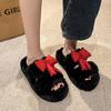 Zapatilla de Lana con Suela Gruesa de 4CM para Mujer Otoño e Invierno Forrada de Polar Distintiva de Algodón con Lazo Zapatilla de Algodón Cálida para el Hogar Abierta por Delante para Exteriores