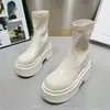 Botines de Gama Alta para Mujer 2025 Nuevos Populares Plataforma Suela Gruesa Aumentadores de Altura Botas Retro Blancas Botas