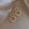 2025 Nuevo Modelo Pendientes Cuadrados de Plata de Ley S925 Pendientes Retro Coreanos de Alta Gama Pendientes Elegantes de Celebridad de Internet con Perlas