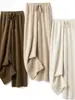 Pantalones de lana 100% australiana de pierna ancha para mujer, ropa exterior de otoño e invierno, pantalones de punto hasta el suelo, de cintura alta, holgados, con caída, pantalones rectos extralargos