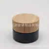 Pote de creme marrom com tampa de imitação de madeira, pote de creme com visor de vidro, pote de creme para olhos marrom à prova de luz, frasco dispensador de amostra cosmética portátil