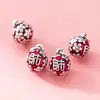 Colgante de bola redonda con patrón de resina plateada 3D de plata 999 pura Accesorio para pulsera DIY Material de accesorio de cuerda trenzada hecho a mano T0674