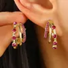 Aretes Populares Transfronterizos de Zirconia Rosa, Aretes Retro de Moda con Diseño Nicho Multicapa en Forma de C, Aretes Elegantes para Mujer