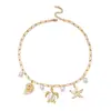 Collar de Acero Inoxidable 18K de Alta Gama Transfronterizo con Elementos Marinos de Nicho: Tortuga, Estrella de Mar, Perla, Collar de Vacaciones en la Playa