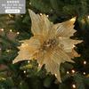 Decorações de flores de Natal, lantejoulas vermelhas douradas, glitter, cauda de fênix feita à mão, simulação de flores de Natal, acessórios para árvores de Natal