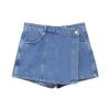 Camisa Curta Jeans Lavada com Gola Alta para Mulheres + Calças Culotte da Moda Estilo de Rua Europeu e Americano Verão 2024 Novo Estilo