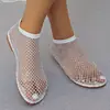 Sandalias de malla transpirable para mujer, sin cordones, punta redonda y abierta, con huecos y pedrería, para comercio exterior transfronterizo, sandalias de playa de caña baja para mujer