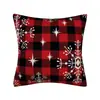 Funda de almohada a cuadros rojos y negros transfronteriza, funda de cojín con estampado de bosque y alces, funda de almohada a cuadros navideños para sofá al por mayor