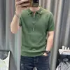 Camiseta casual solta e versátil estilo coreano, polo com gola de lapela, camiseta de tricô masculina de manga curta da moda para o Instagram