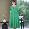 Vestido para Mujer, de Longitud Media, Vestido de Verano para Mamá, Vestido Largo de Algodón y Seda por Encima de la Rodilla, Ropa para Mujeres de Mediana Edad, Vestido de Playa de Manga Corta Talla Grande para Mujer
