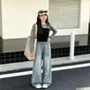 Elegante Diseño Coreano para Niñas Top Falso de Dos Piezas Primavera y Otoño 2026 Nuevo Conjunto Casual de Dos Piezas con Jeans